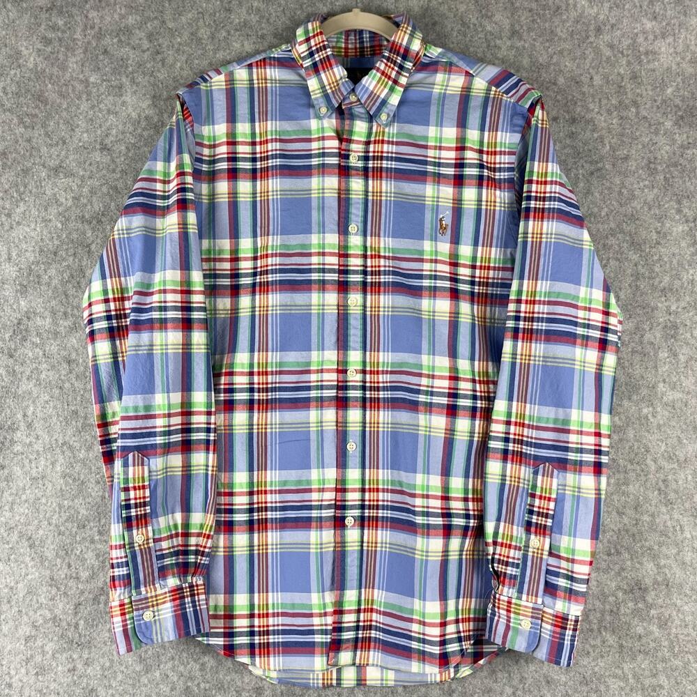 Ralph Lauren Stretch Oxford Shirt Mens Large Plaid Slim Fit Button Down Pony